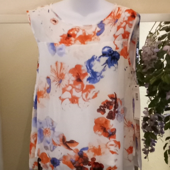 DKNYC Floral Print Sleeveless Chiffon Blouse - Picture 2 of 15
